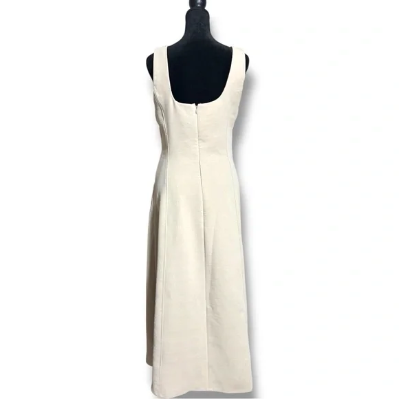 Joie Cream Sleeveless A-Line Square Neck Soft Fit & Flare Midi Dress - Picture 3 of 15